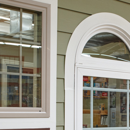 Moulding on windows in the Ganahl custom mill showroom. 