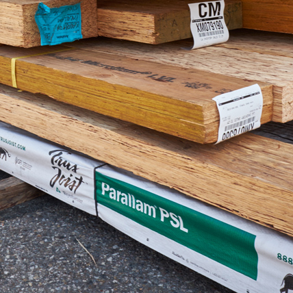 A stack of engineered lumber.